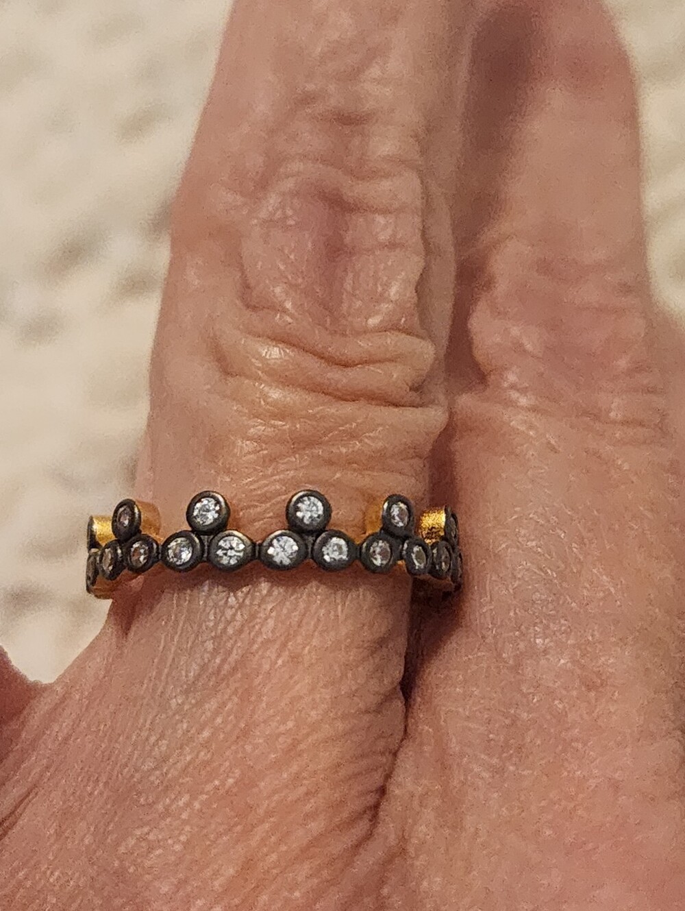 Freida Rothman Crown Stacking Ring Gold and Black Rhodium Sterling Ring Sz 7